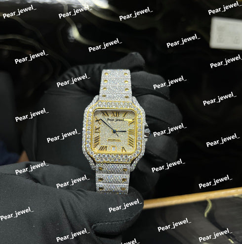Square Iced Out Stainless Steel Watch Moissanite Diamond Hip Hop Style