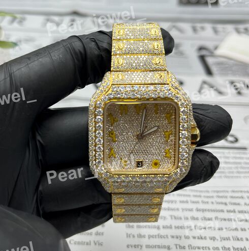 Stainless Steel Iced Out VVS Moissanite Diamond Bust  down Watch