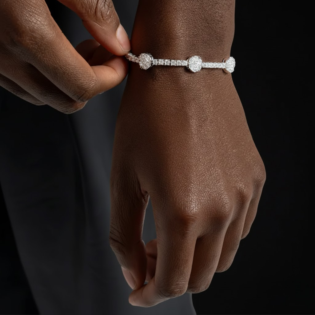 Tennis Bracelet In VVS Moissanite Diamonds 925 Silver For Unisex