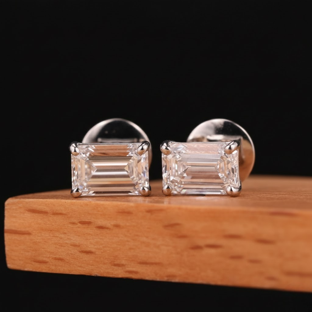 Silver Emerald Cut Earring