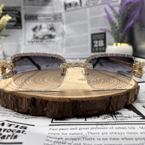 Iced Out VVS Moissanite Diamond Rimless Luxury Eyewear Sunglasses