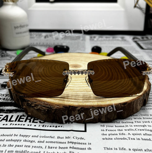 Iced Out Rimless Moissanite Diamond Photocromic Eyewear Sunglasees Party wear