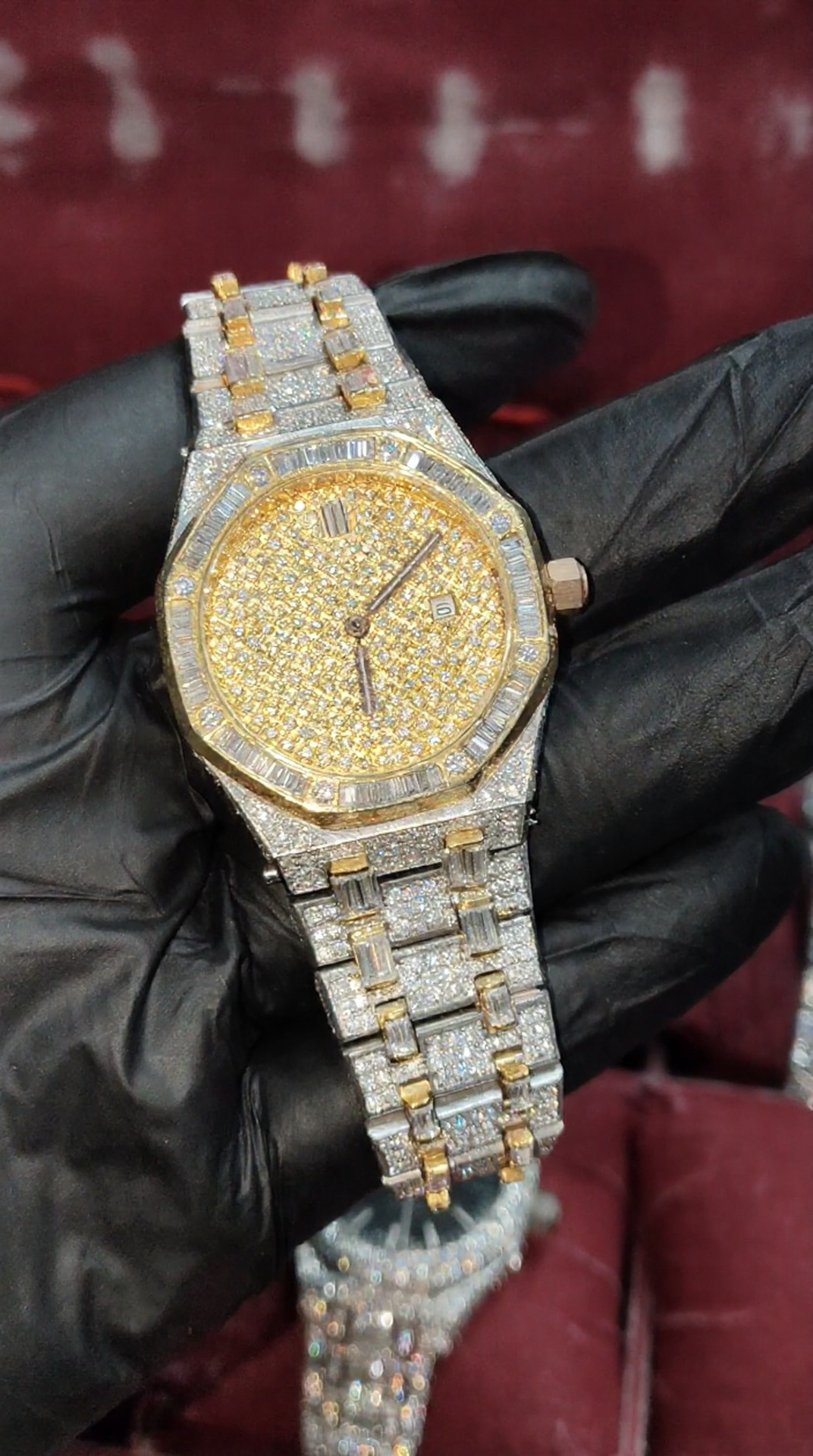 Hiphop Iced Out Stainless Steel Baguette Moissanite Diamond Wrist Watch