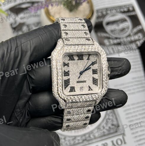 Iced Out Stainless Steel With VVS Moissanite Diamond Romen Dial Wrist Watch
