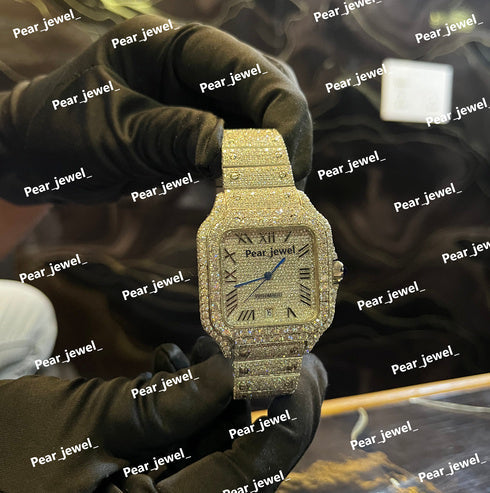 Iced Out Stainless Steel with Roman Dial Diamond Watch