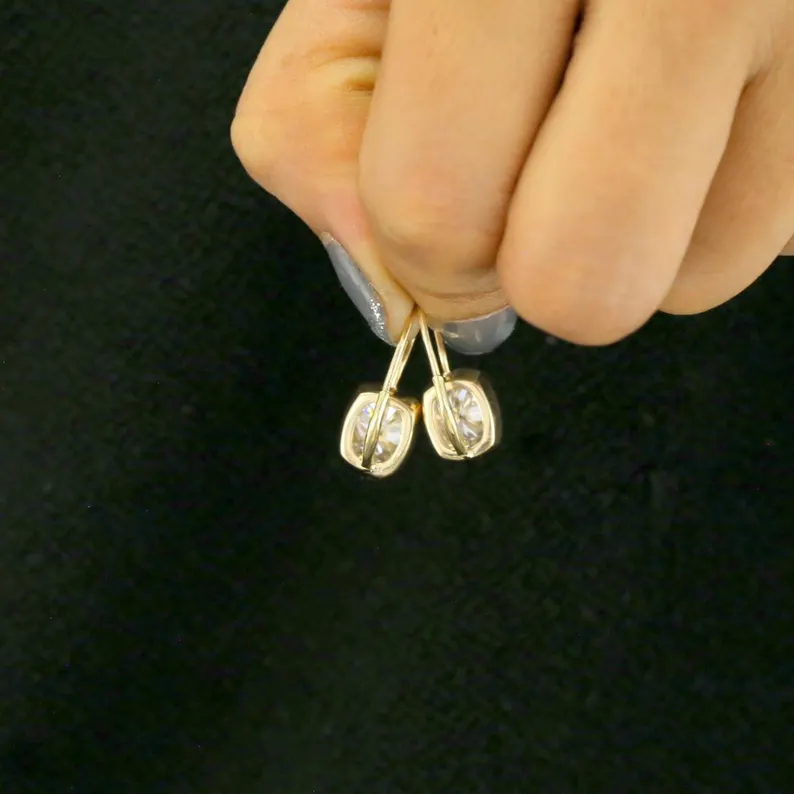 Elongated Cushion Moissanite Earrings with Lever Back Design
