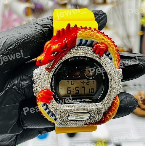 Iced Out Moissanite Diamond Style Red Dragon Hip Hop Bust Down Watch For Party Wear