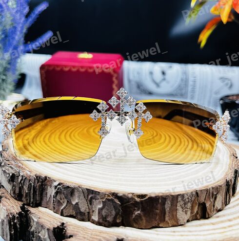 Silver Iced Out Cross Sunglasses VVS Moissanite Diamond Desginer Glasses