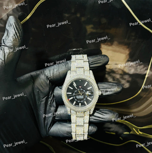 Iced Out VVS Moissanite Diamond Black Dial Luxury Hip Hop Wrist Watch
