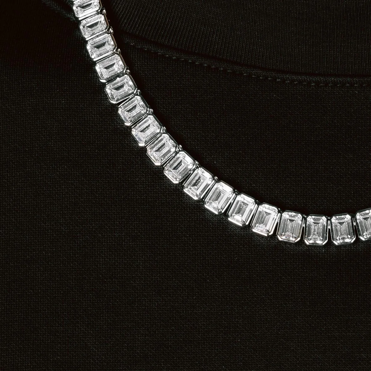 Emerald Cut Sterling Silver Moissanite Diamond Tennis Necklace