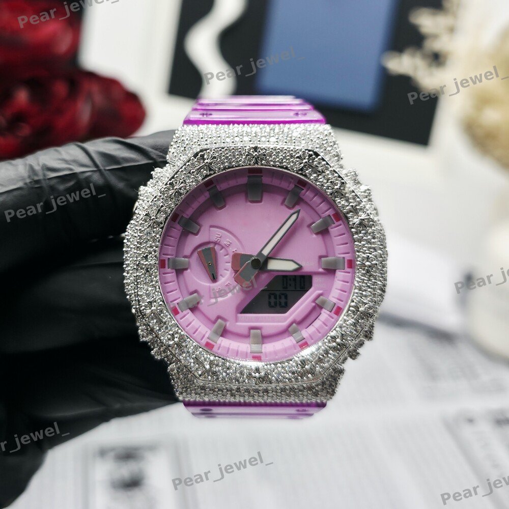 Iced Out Round Cut VVS Moissanite Diamond Case Dial Hip Hop Satetment Watch
