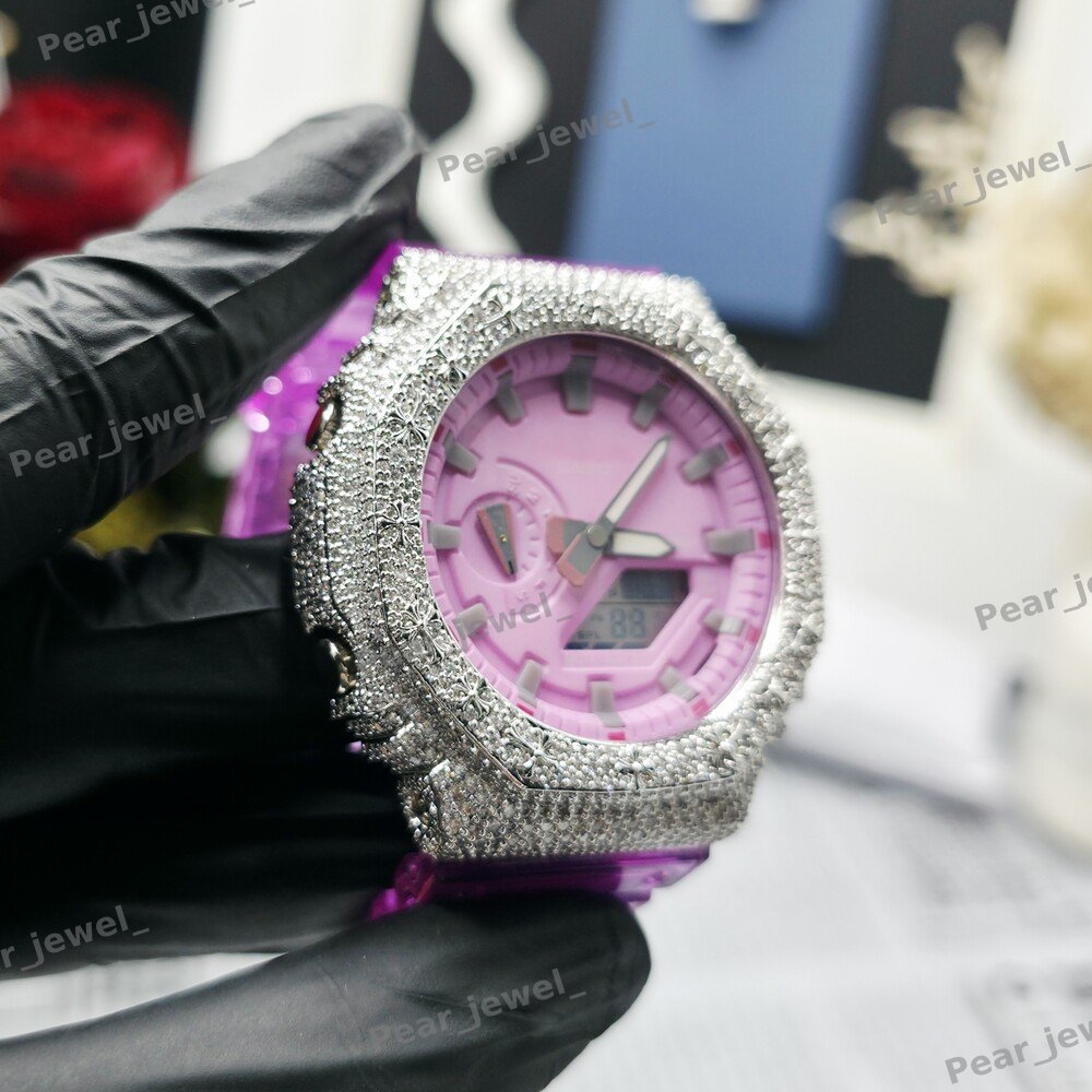 Iced Out Round Cut VVS Moissanite Diamond Case Dial Hip Hop Satetment Watch