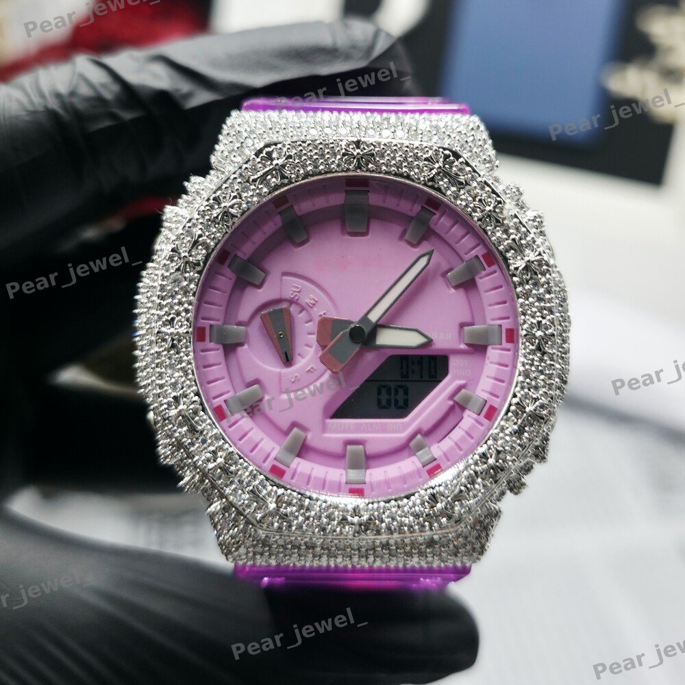 Iced Out Round Cut VVS Moissanite Diamond Case Dial Hip Hop Satetment Watch