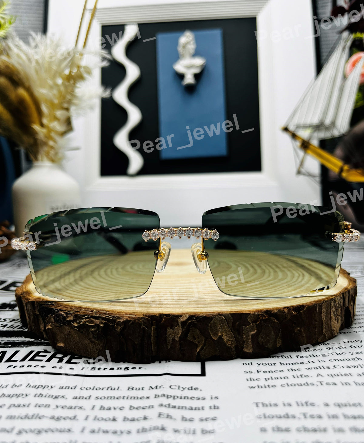 Moissanite Diamond Green Grediant Glasses Iced Out Hip Hop Luxury Statement Sunglasses