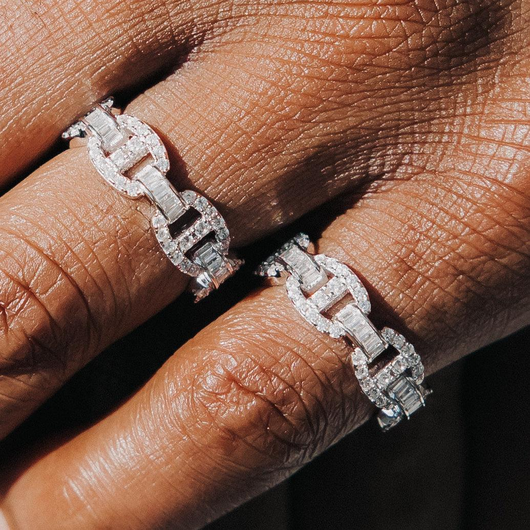 Iced Out Baguette Mariner Moisasnite Diamond Ring