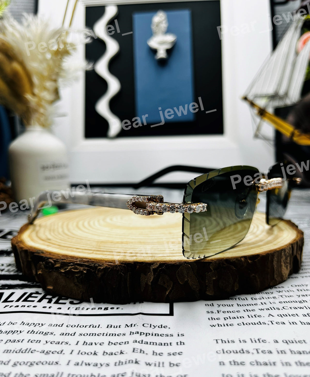 Moissanite Diamond Green Grediant Glasses Iced Out Hip Hop Luxury Statement Sunglasses