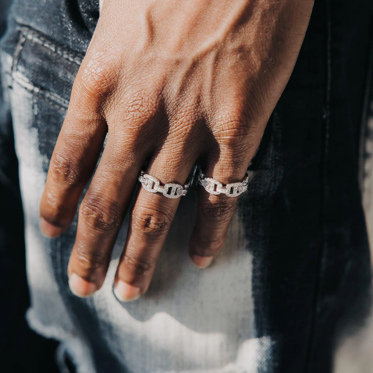 Iced Out Baguette Mariner Moisasnite Diamond Ring