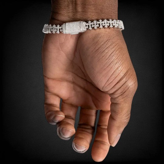 Iced Out 925 Silver Cross Pattern Moissaite Diamond Bracelet