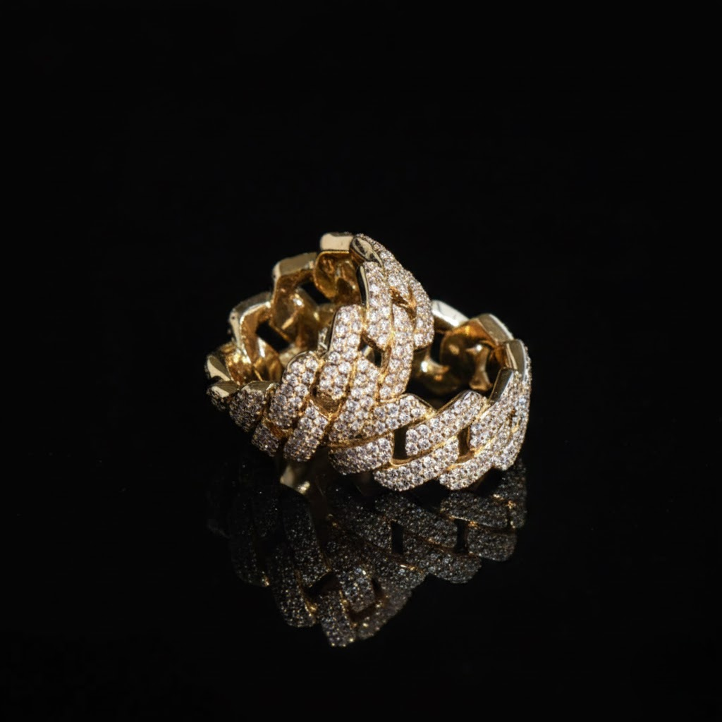 Iced Out 925 Silver Luxury Cuban Ring With Moissanite Diamond Ring