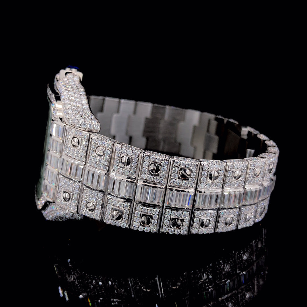 Iced Out Bust Down Stainless Steel Baguette Moissanite Diamond Cartier Watch