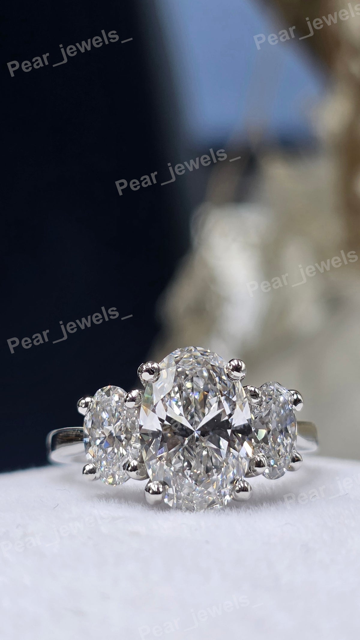 Three Stone Oval Cut Classic Solitaire Engagement Ring - 925 Sterling Silver