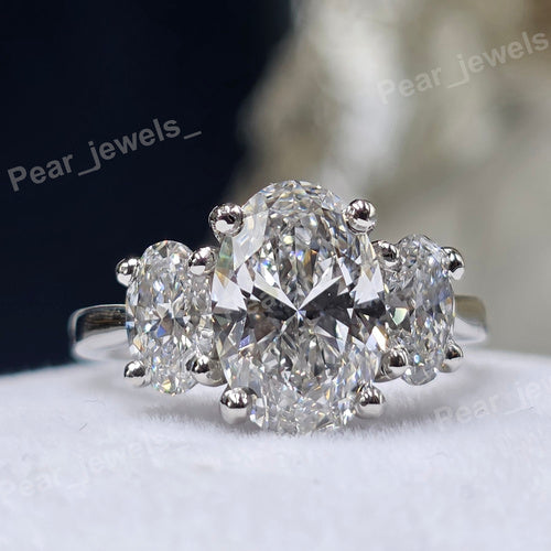 Three Stone Oval Cut Classic Solitaire Engagement Ring - 925 Sterling Silver