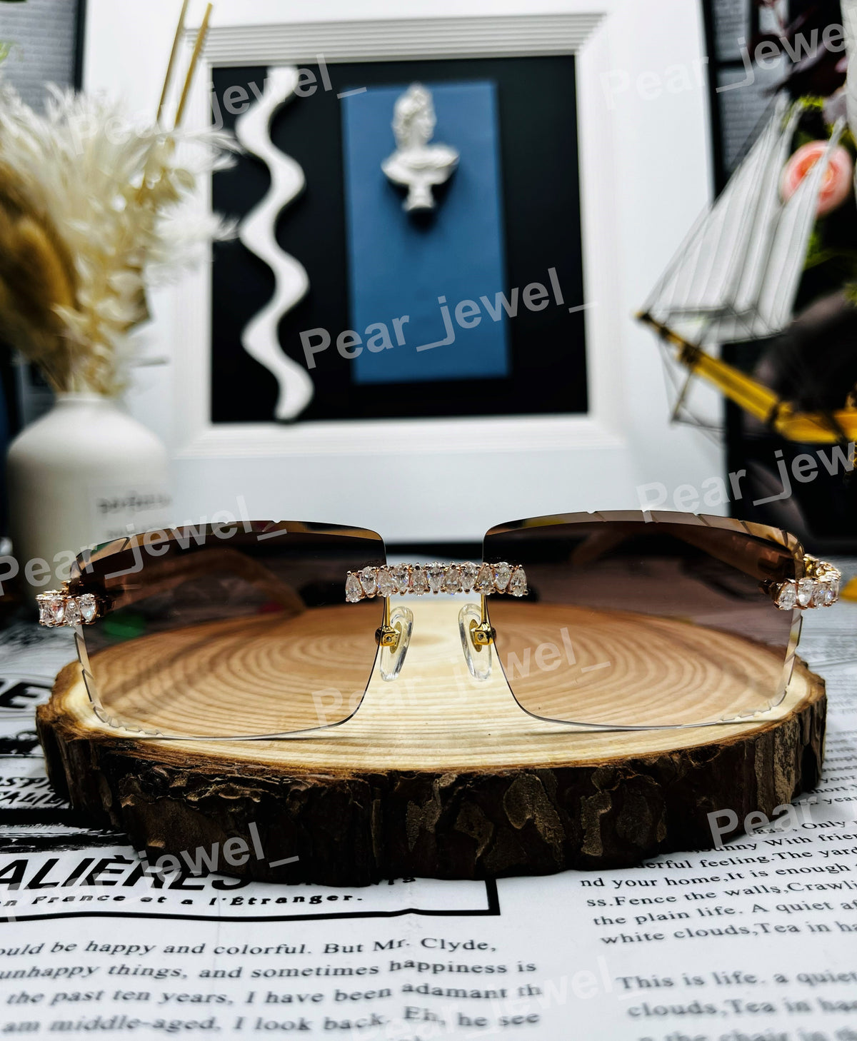 Luxury Pear Cut Moissanite Diamond Iced Out Grediant Photochromic Sunglasses Party Wear