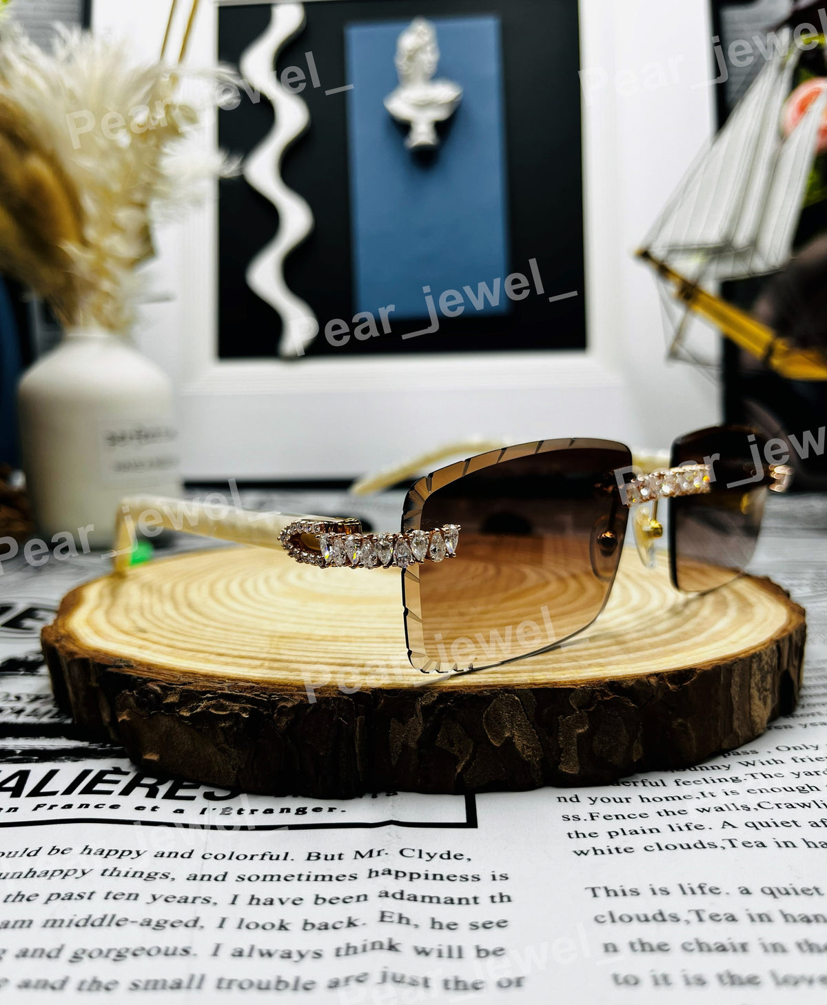 Luxury Pear Cut Moissanite Diamond Iced Out Grediant Photochromic Sunglasses Party Wear