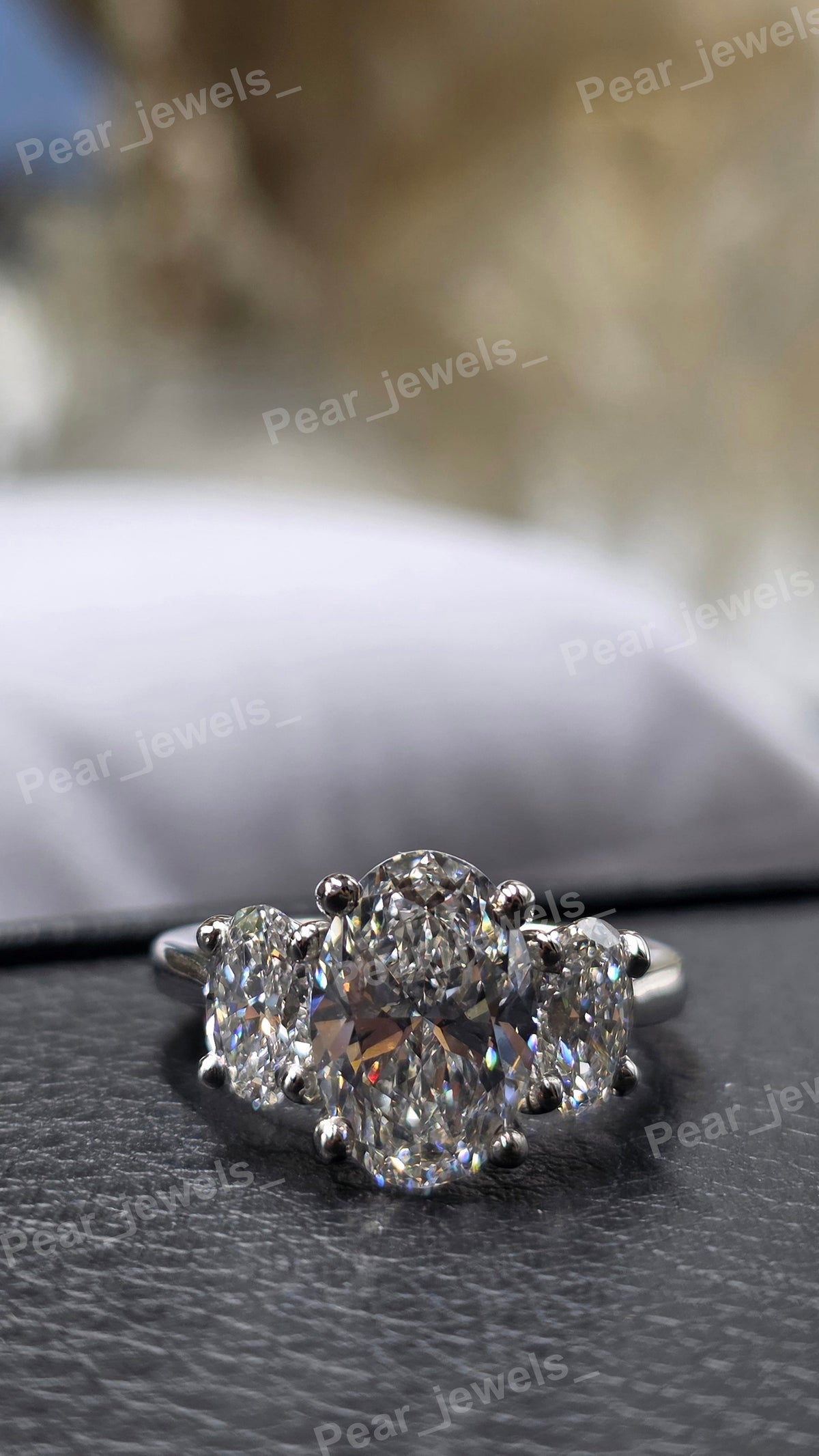 Three Stone Oval Cut Classic Solitaire Engagement Ring - 925 Sterling Silver
