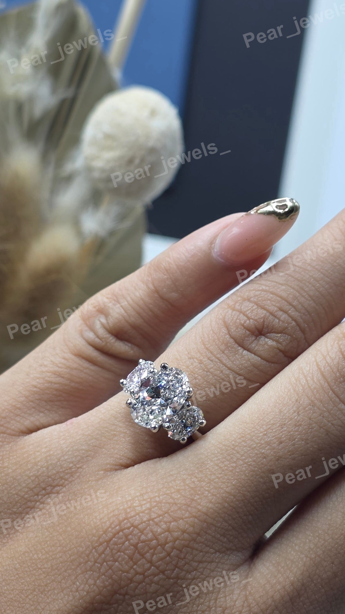 Three Stone Oval Cut Classic Solitaire Engagement Ring - 925 Sterling Silver