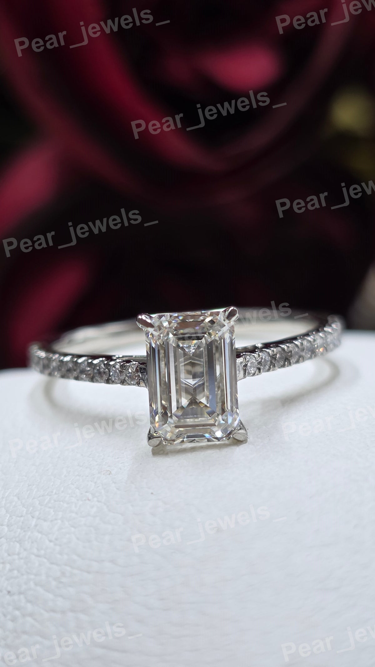 VVS Moissanite 925 Silver Emerald Cut Engagement Ring For Women