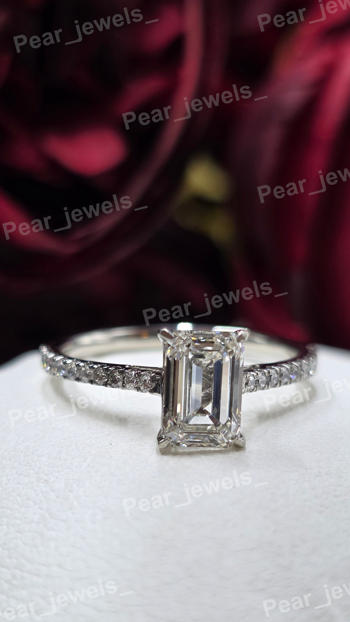 VVS Moissanite 925 Silver Emerald Cut Engagement Ring For Women