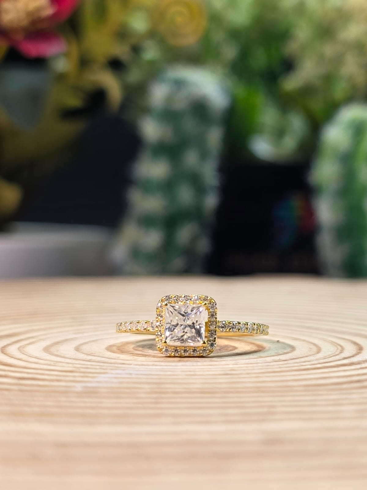 Classy 925 Silver Princess Cut VVS Moissanite Side Stone Engagement Ring