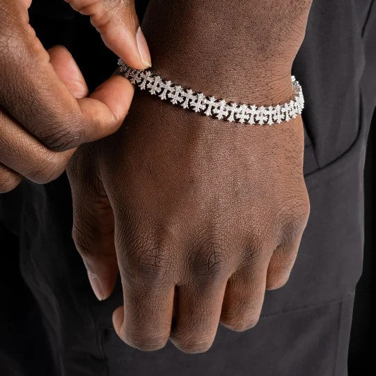 Iced Out 925 Silver Cross Pattern Moissaite Diamond Bracelet