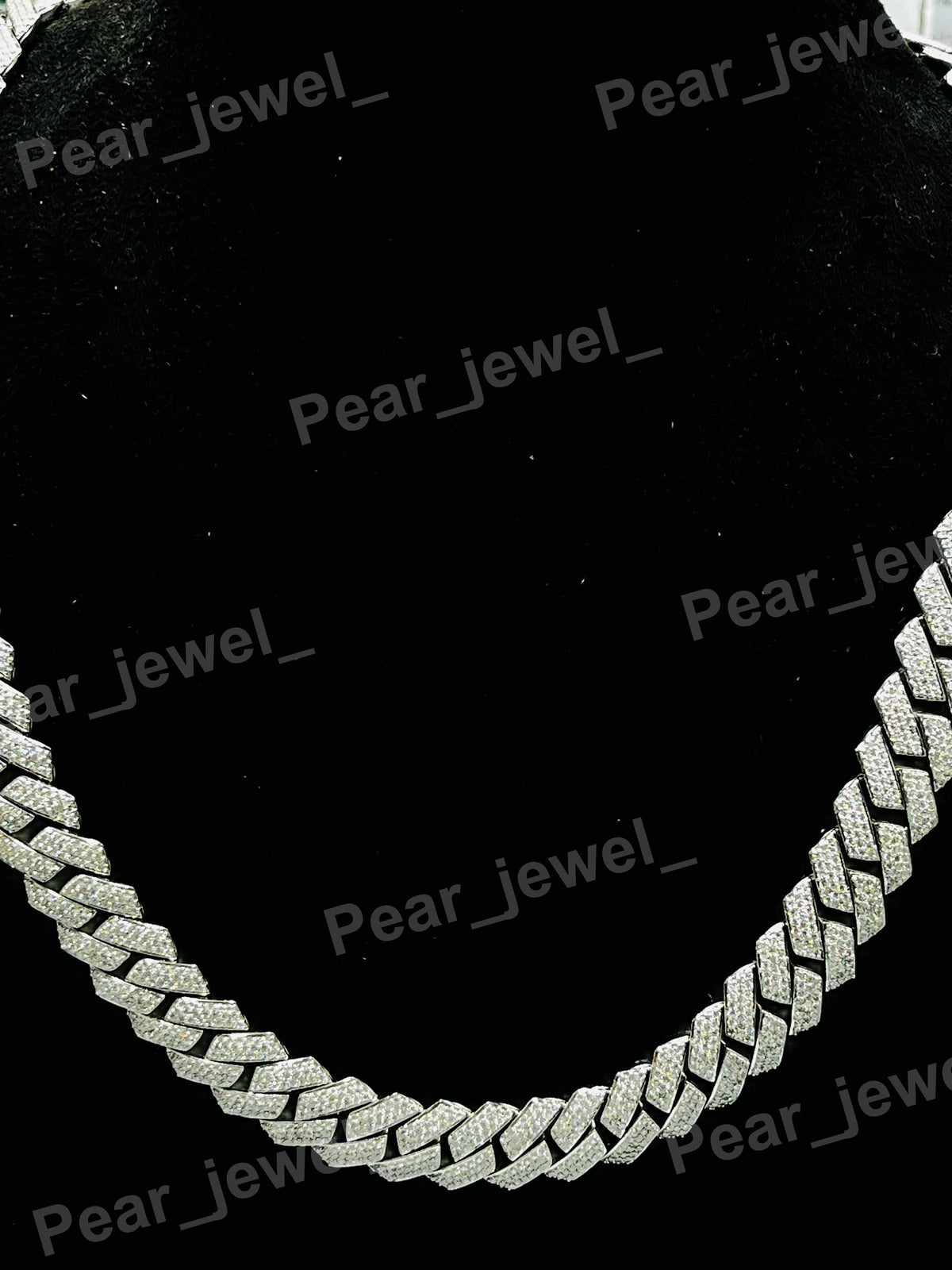 Iced Out 925 Silver VVS Moissanite Diamond cuban Chain With Box Clasps
