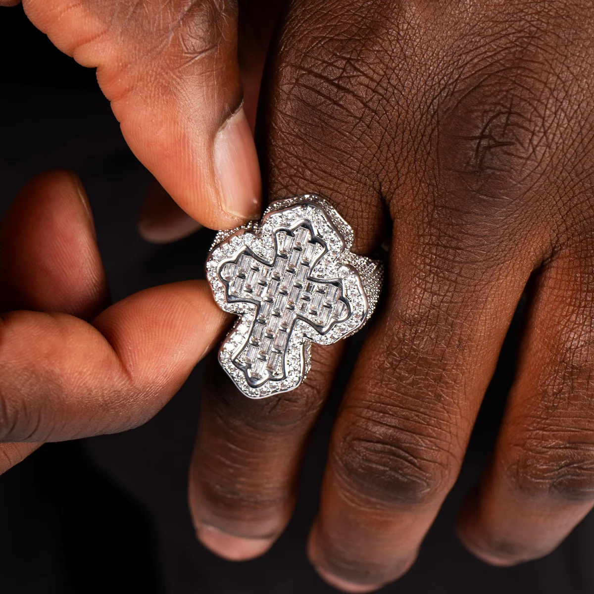 Iced Out VVS Moissanite Diamond Ring 925 Sterling Silver Cross Ring