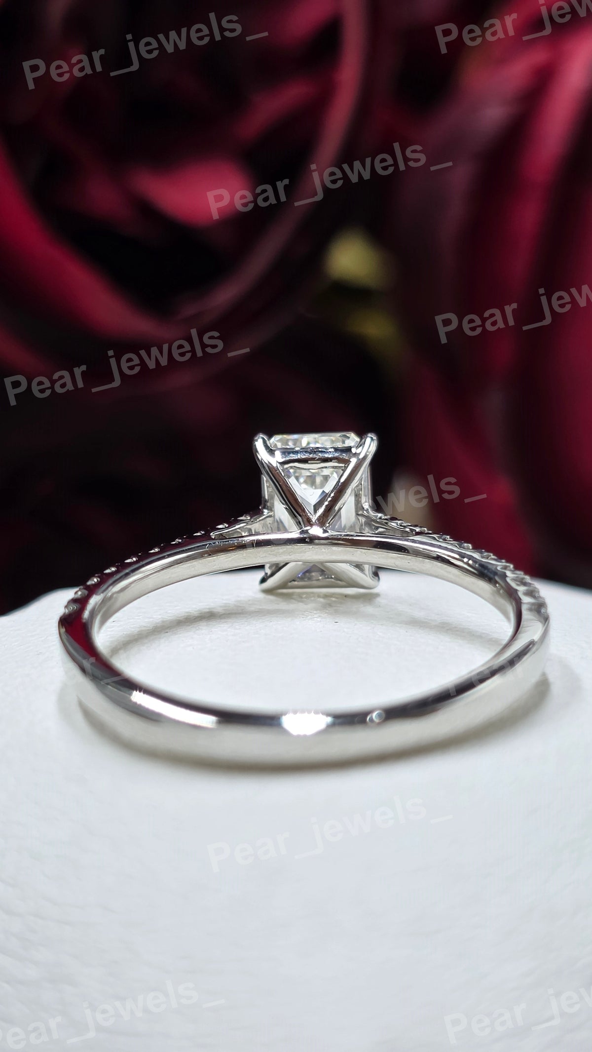 VVS Moissanite 925 Silver Emerald Cut Engagement Ring For Women