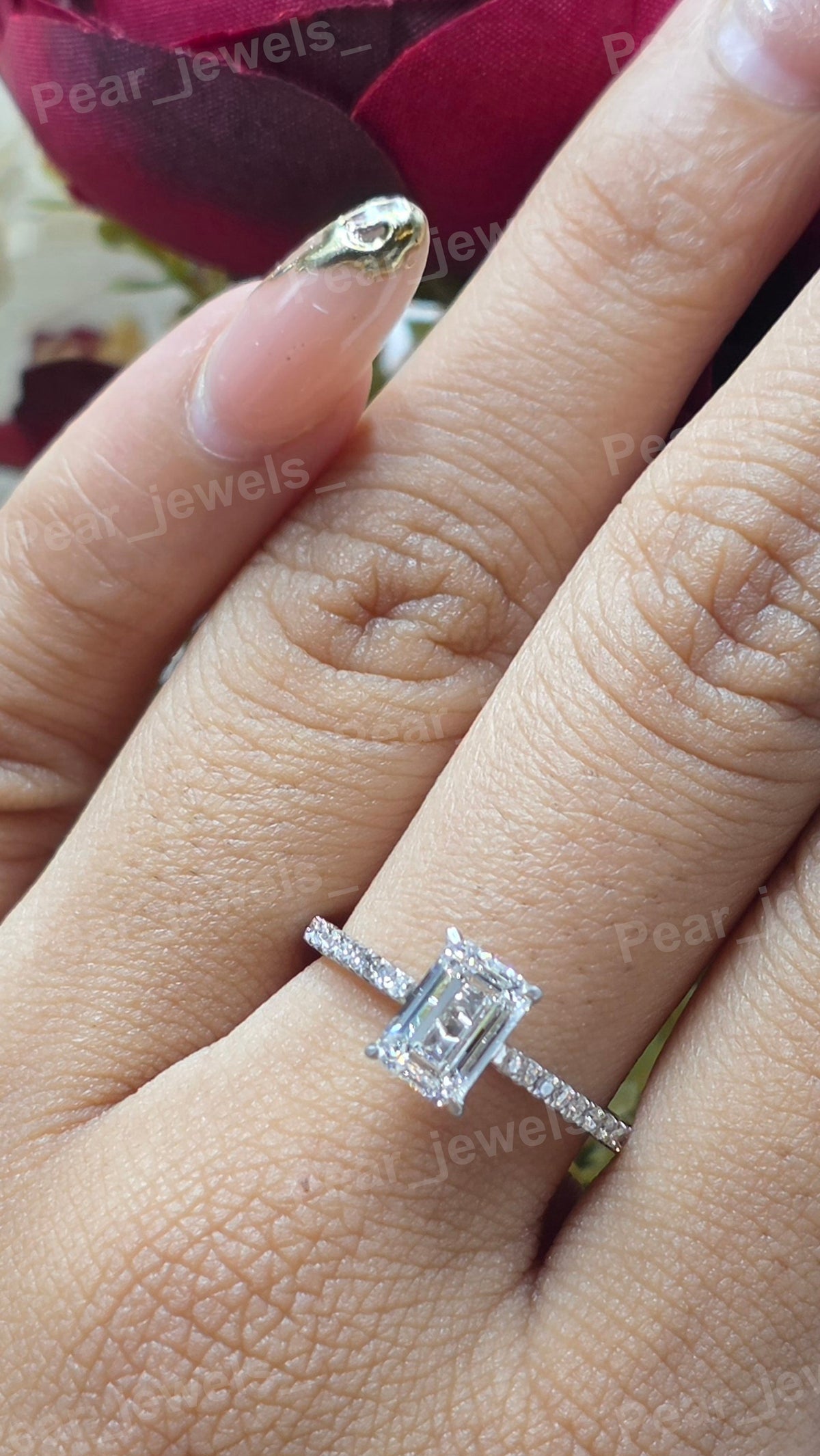 VVS Moissanite 925 Silver Emerald Cut Engagement Ring For Women