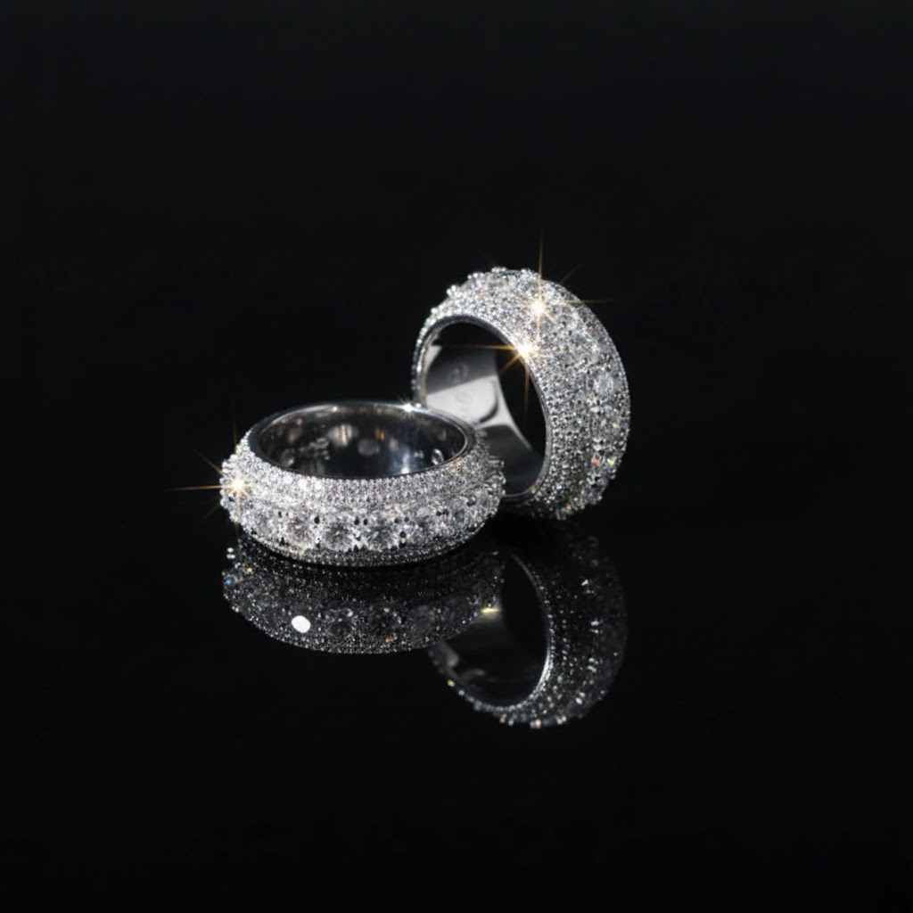 925 Silver Iced Out VVS Moissanite Diamond Ring