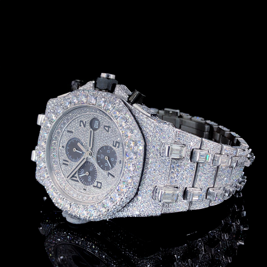 Bust Down VVS Moissanite Diamonds Iced Out Stainless Steel Watch