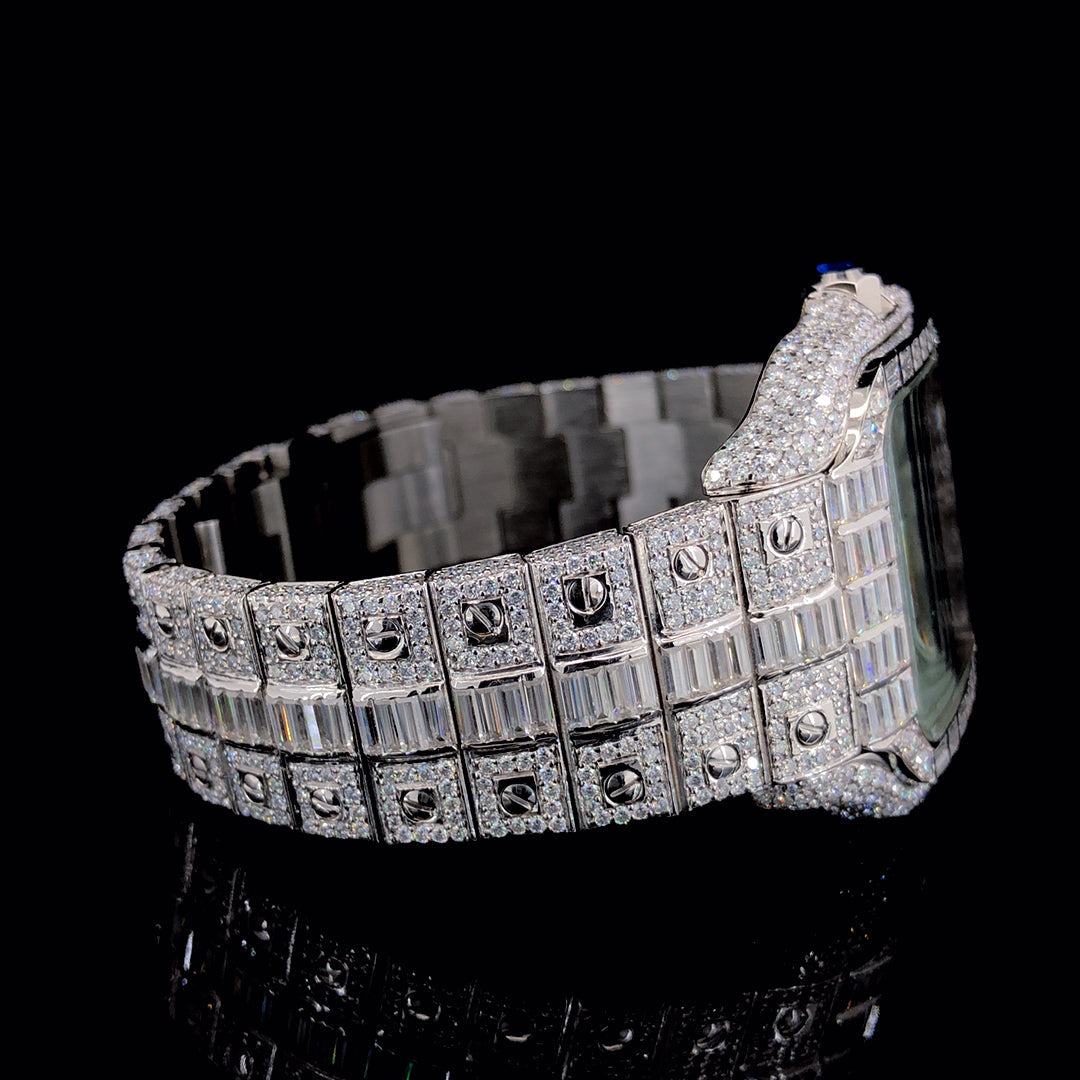 Iced Out Bust Down Stainless Steel Baguette Moissanite Diamond Cartier Watch