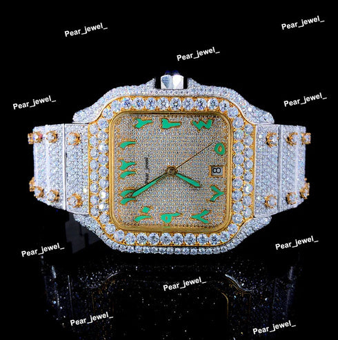 Stainless Steel Iced Out VVS Moissanite Diamonds Wrist Watch
