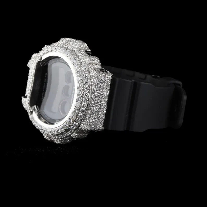 Iced Out VVS Moissanite Dial Case Round Cut Diamond Watch