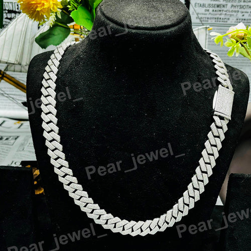 Iced Out 925 Silver VVS Moissanite Diamond cuban Chain With Box Clasps