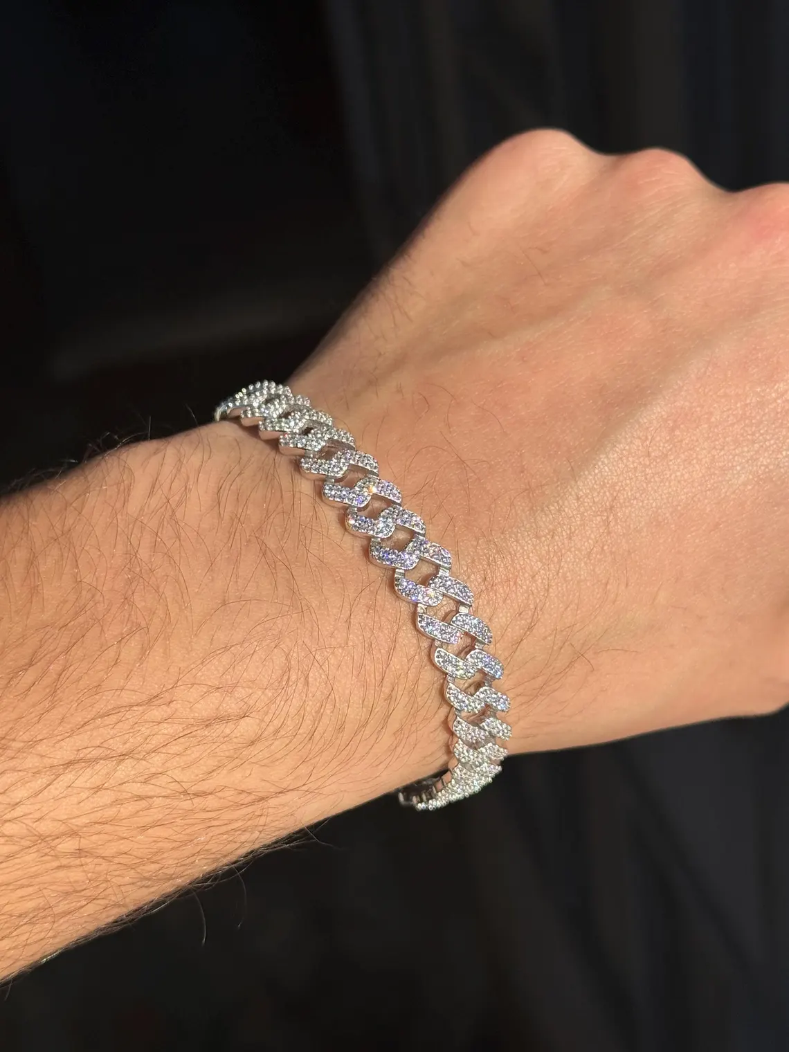 Iced Out 925 Silver Cuban Link VVS Round Cut Moissanite Diamond Bracelet
