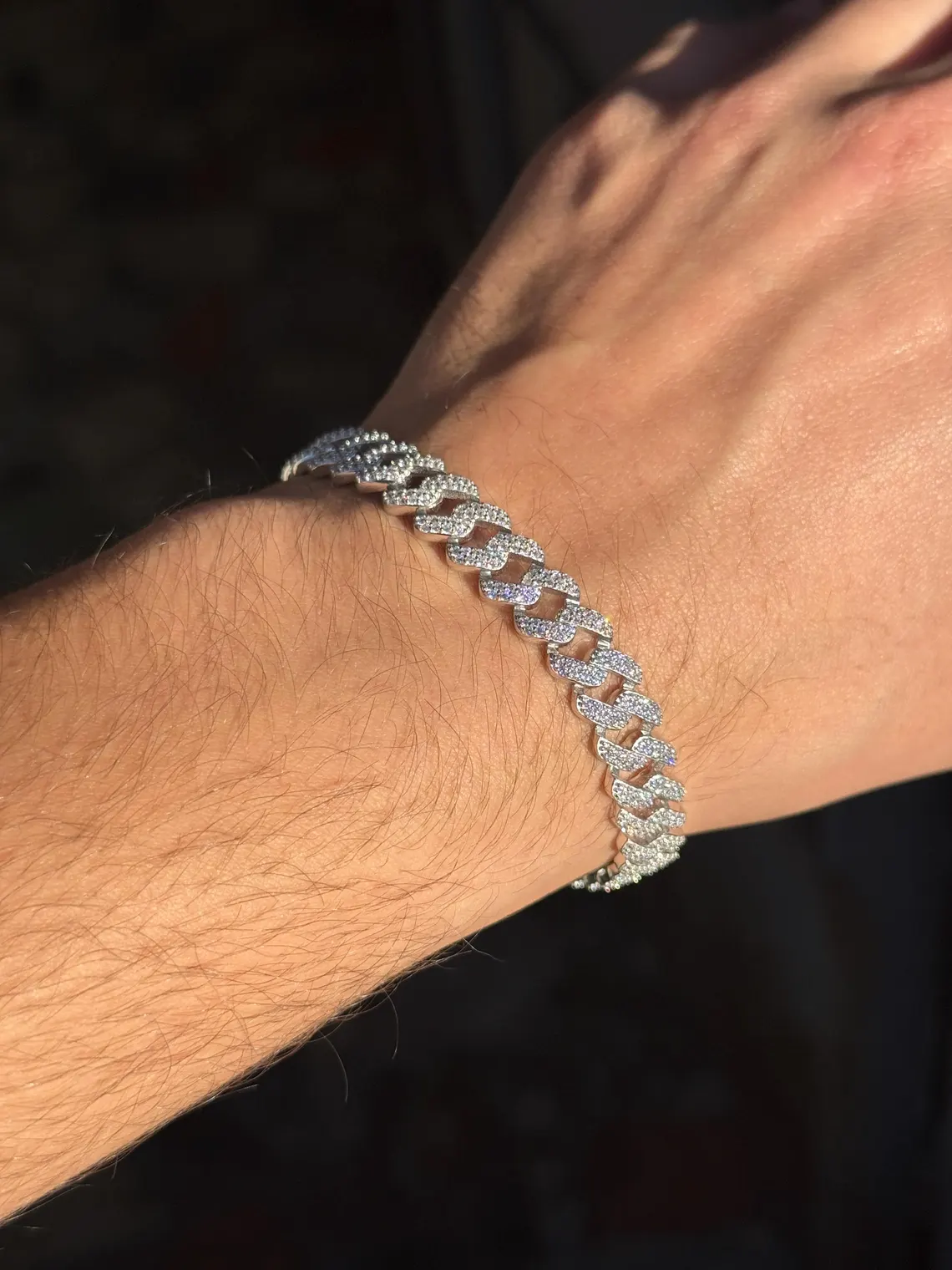 Iced Out 925 Silver Cuban Link VVS Round Cut Moissanite Diamond Bracelet
