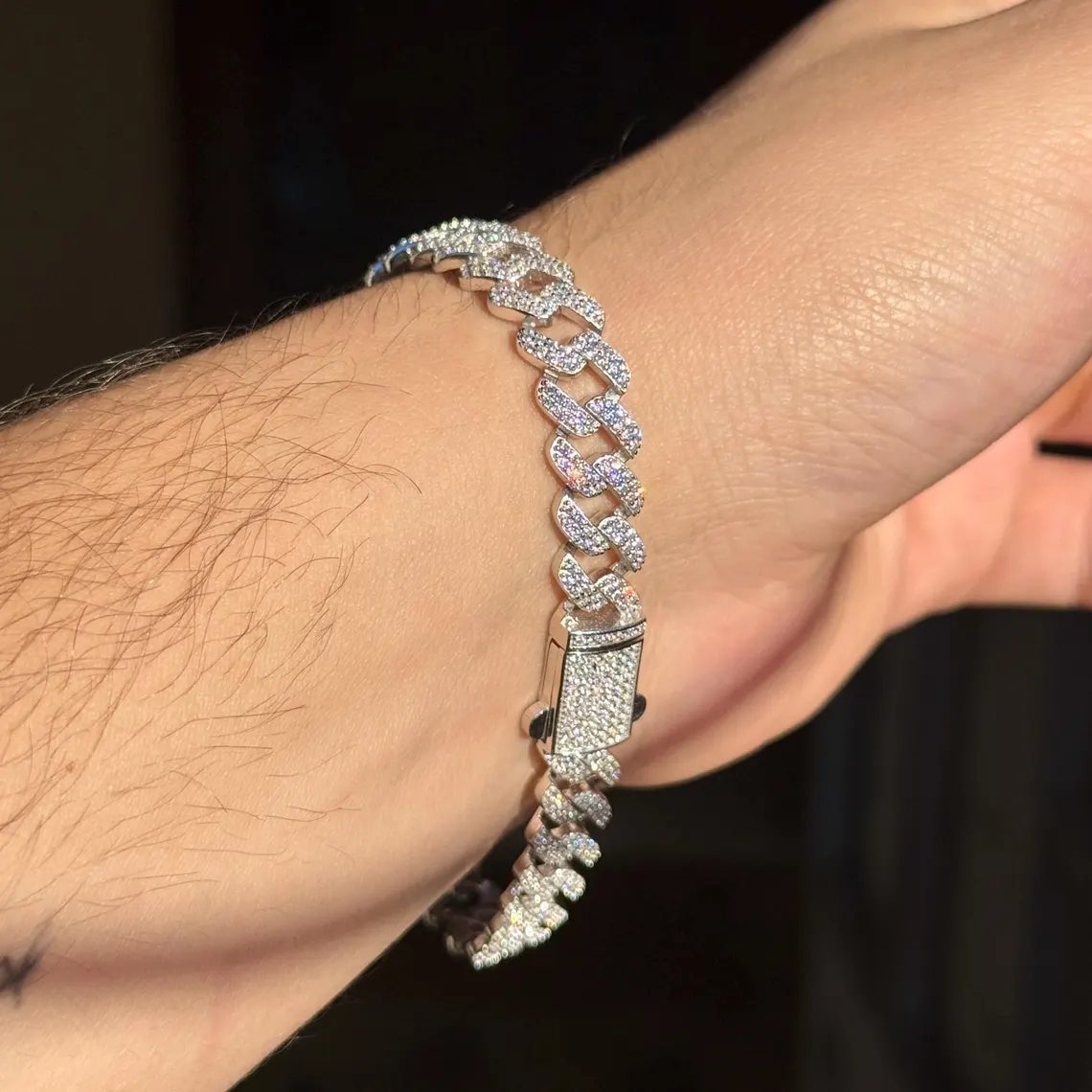 Iced Out 925 Silver Cuban Link VVS Round Cut Moissanite Diamond Bracelet