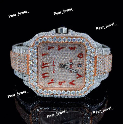 VVS Moissanite Diamiond Iced Out Arabic Dial Stainless Steel Watch