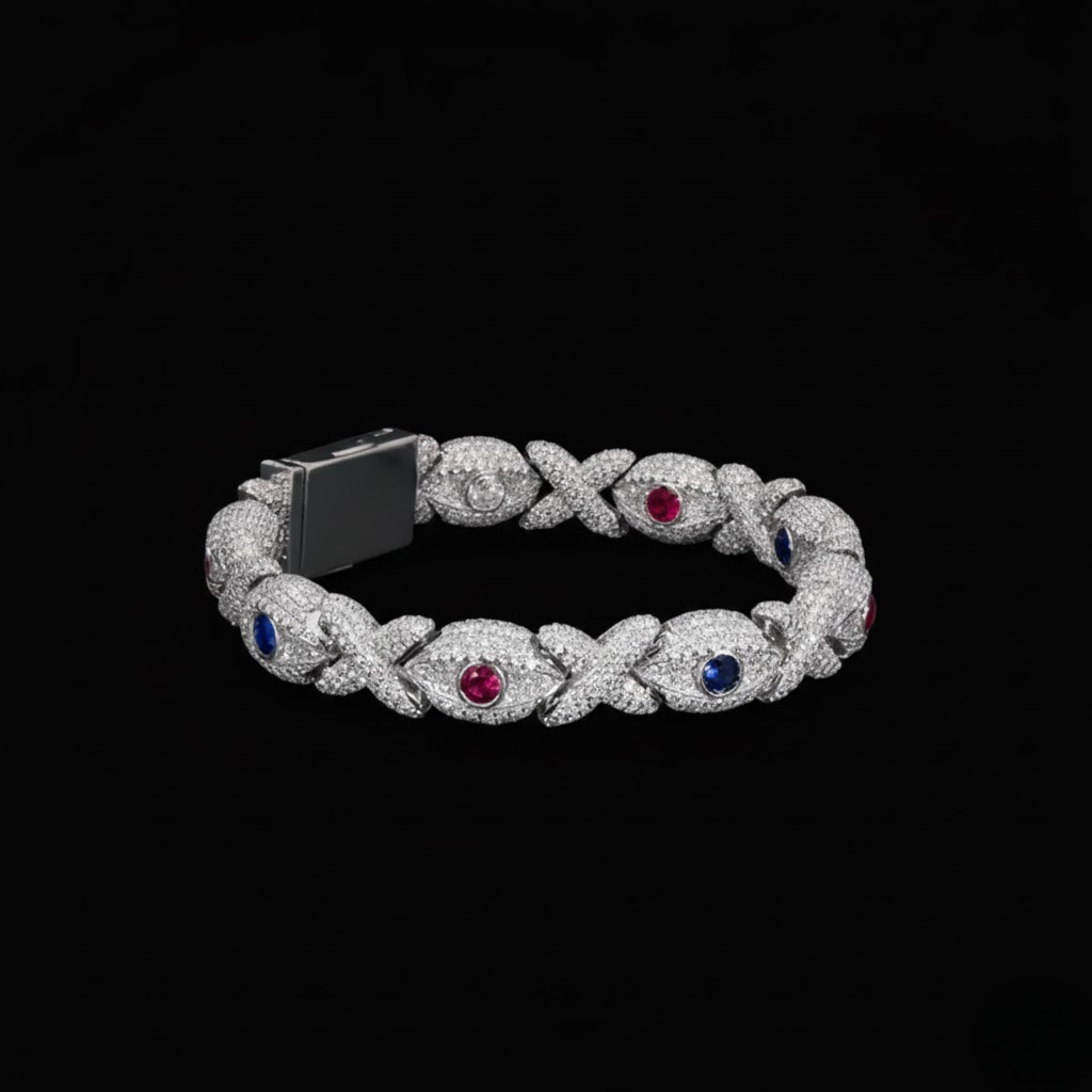 Infinity And Evil Eye Design Moissanite 925 Silver Bracelet