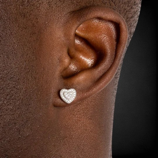 Iced Out 925 Silver with Moissanite Diamond Heart Earring
